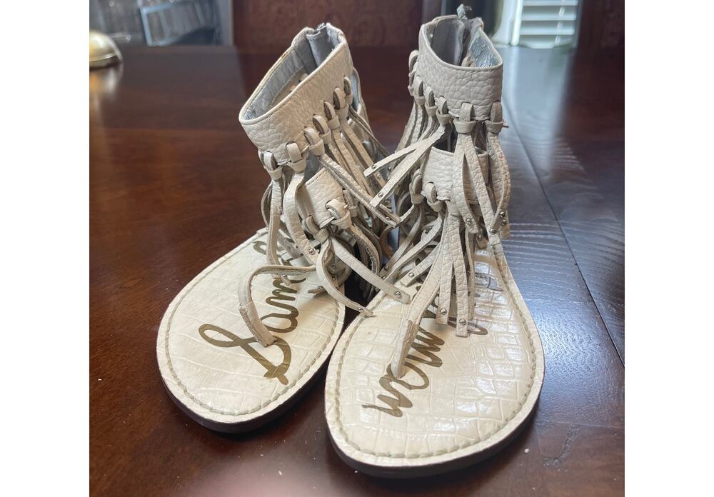 Sam Edelman Griffen Ivory Leather Fringe Gladiator Sandals Boho Size [6.5]